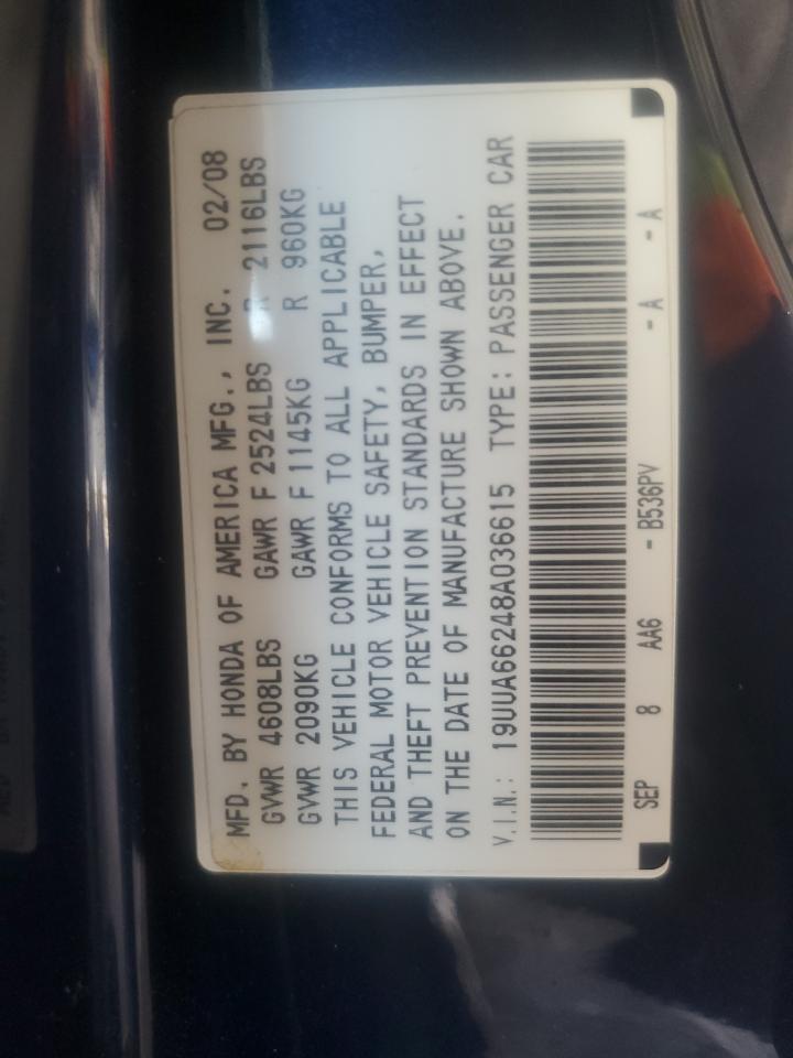 2008 Acura Tl VIN: 19UUA66248A036615 Lot: 84062645