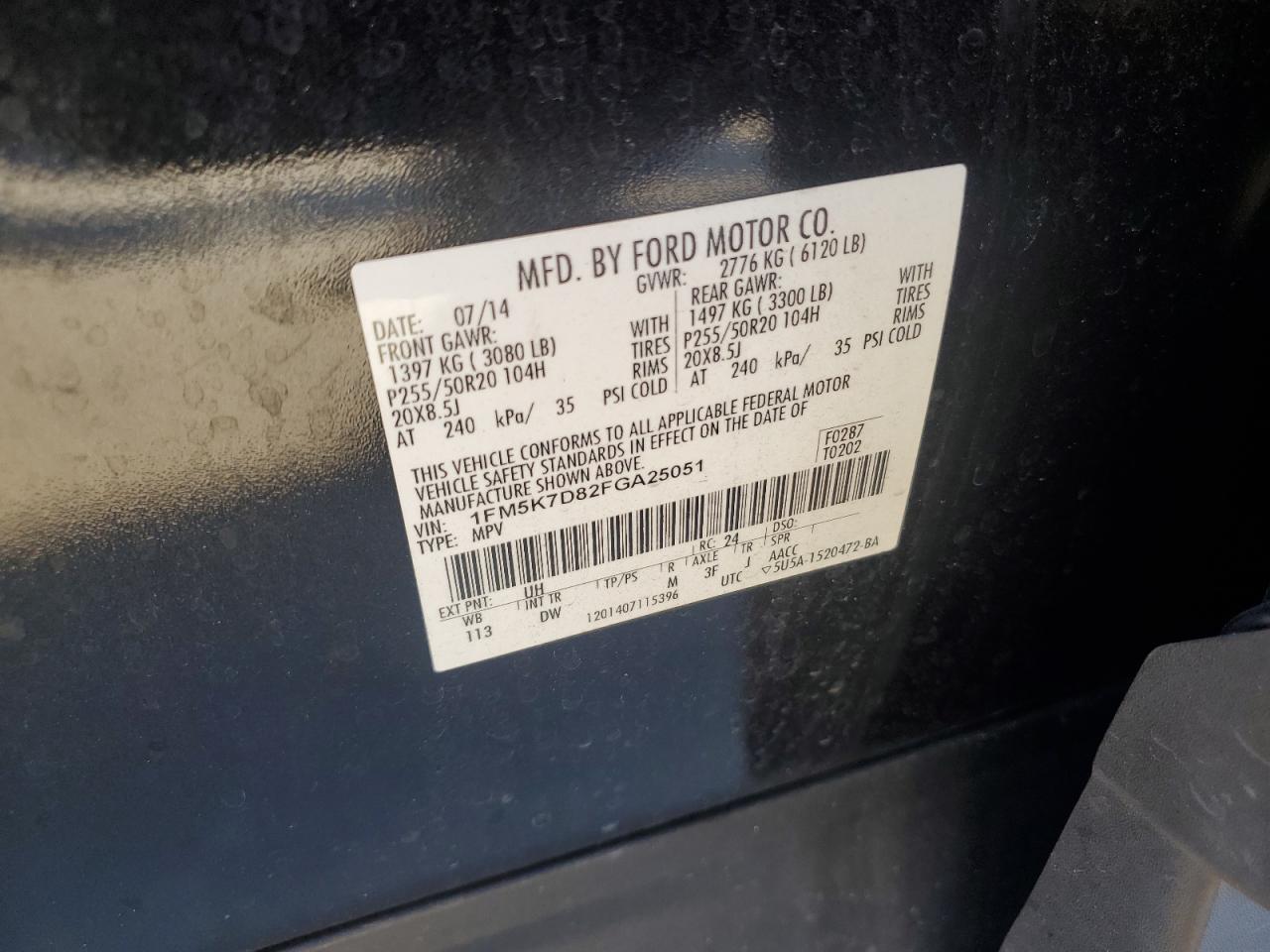 2015 Ford Explorer Xlt VIN: 1FM5K7D82FGA25051 Lot: 81409625