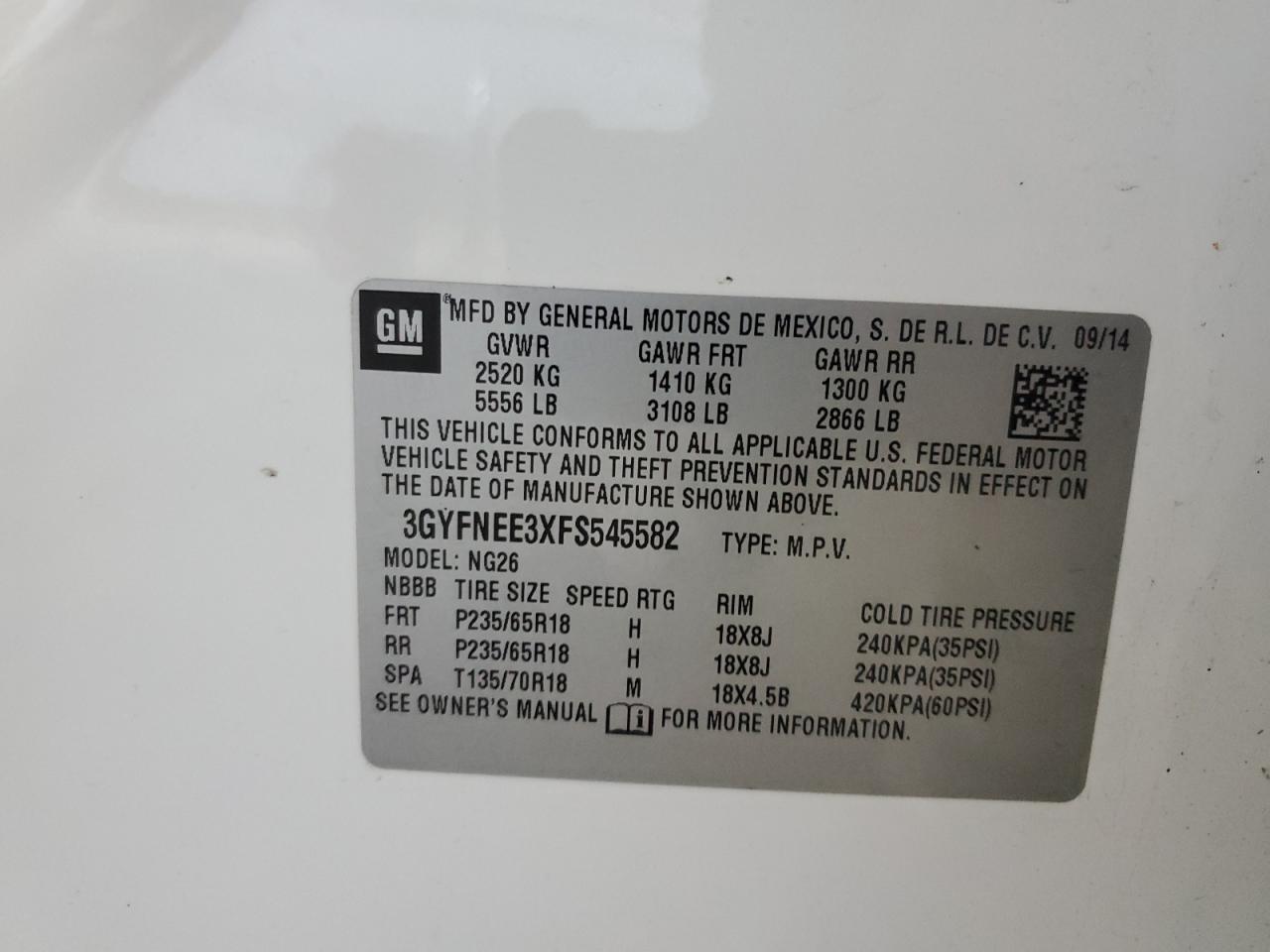 2015 Cadillac Srx Luxury Collection VIN: 3GYFNEE3XFS545582 Lot: 81403905