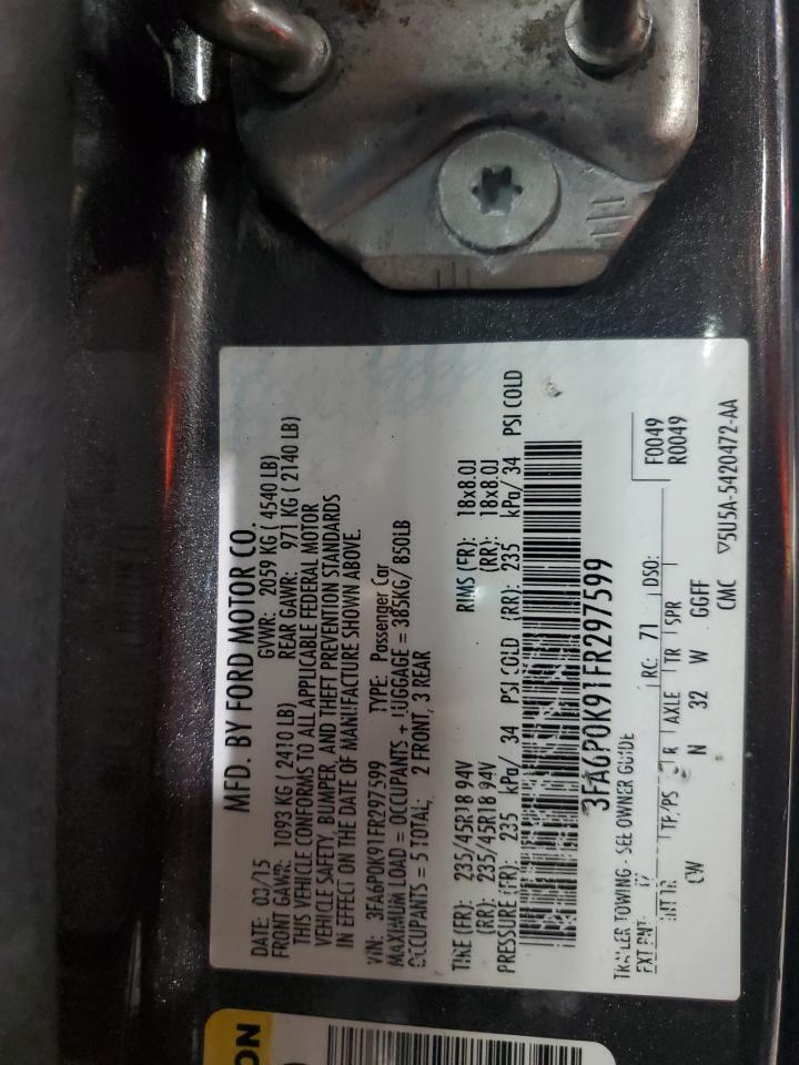 2015 Ford Fusion Titanium VIN: 3FA6P0K91FR297599 Lot: 81712235