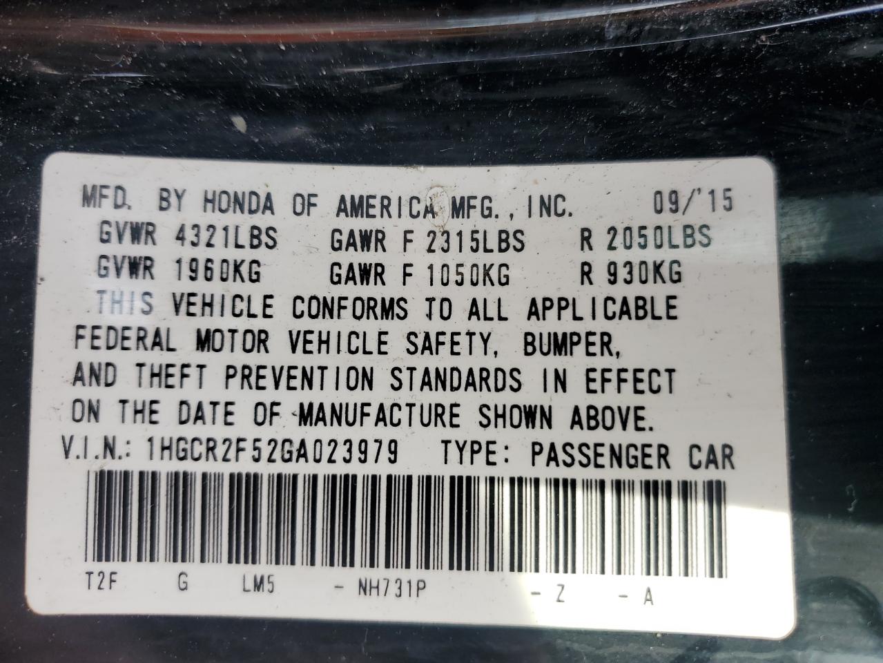 2016 Honda Accord Sport VIN: 1HGCR2F52GA023979 Lot: 82121405