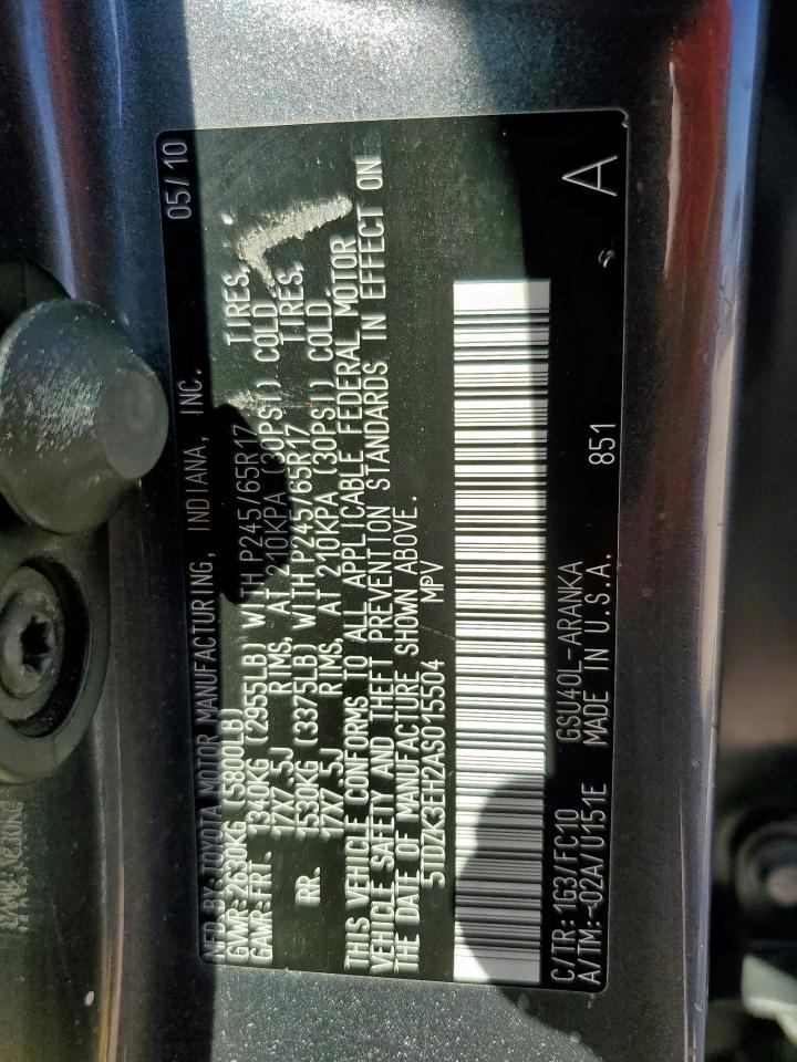 2010 Toyota Highlander VIN: 5TDZK3EH2AS015504 Lot: 80383505