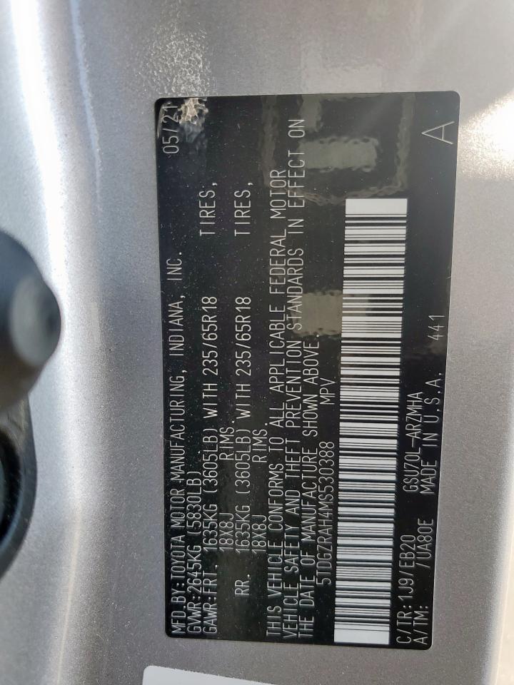 2021 Toyota Highlander Xle VIN: 5TDGZRAH4MS530388 Lot: 71540015