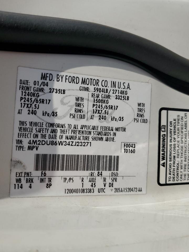 2004 Mercury Mountaineer VIN: 4M2DU86W34ZJ23271 Lot: 81188245