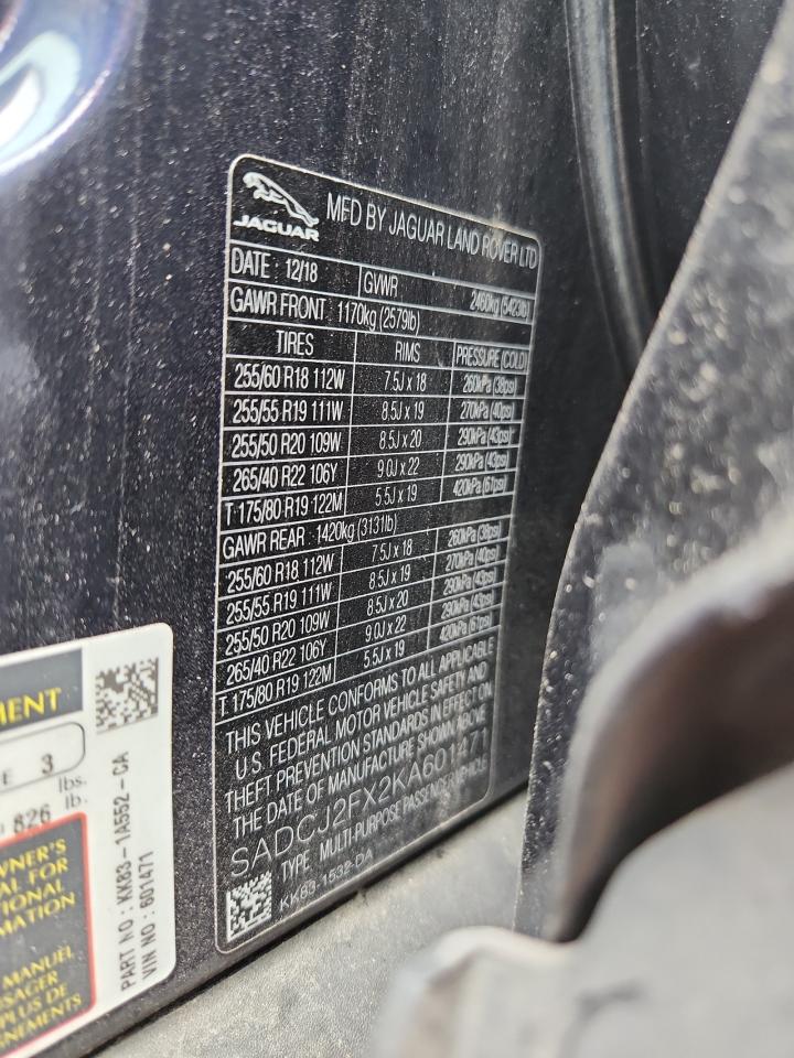 2019 Jaguar F-Pace Premium VIN: SADCJ2FX2KA601471 Lot: 80013715