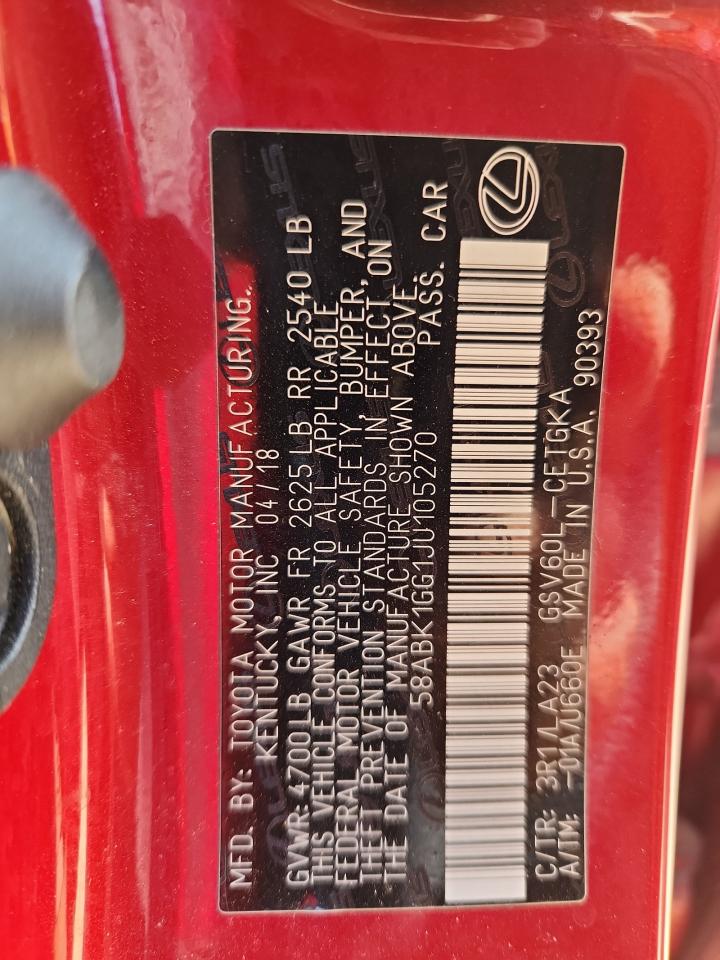 2018 Lexus Es 350 VIN: 58ABK1GG1JU105270 Lot: 71469705