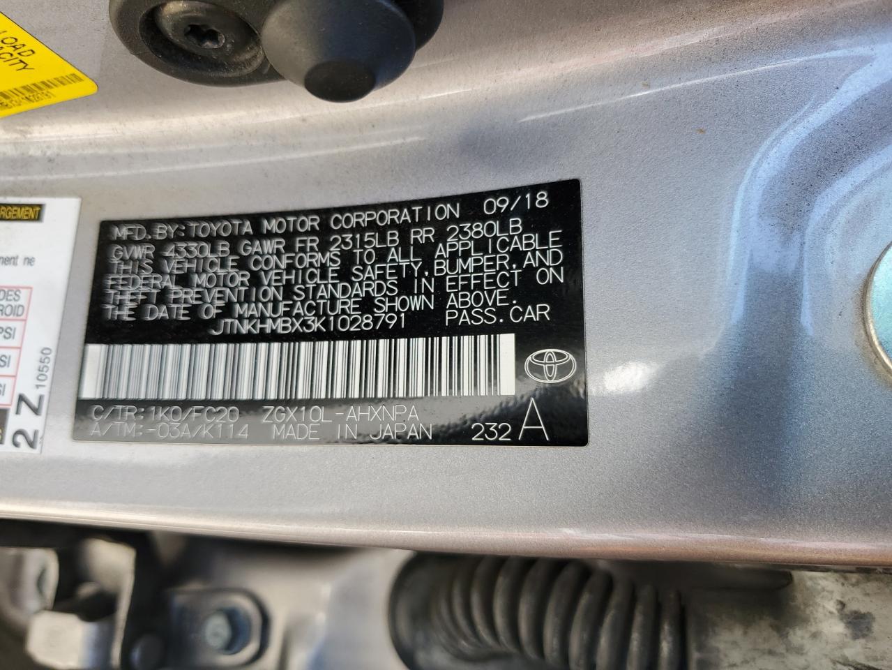 2019 Toyota C-Hr Xle VIN: JTNKHMBX3K1028791 Lot: 81525655