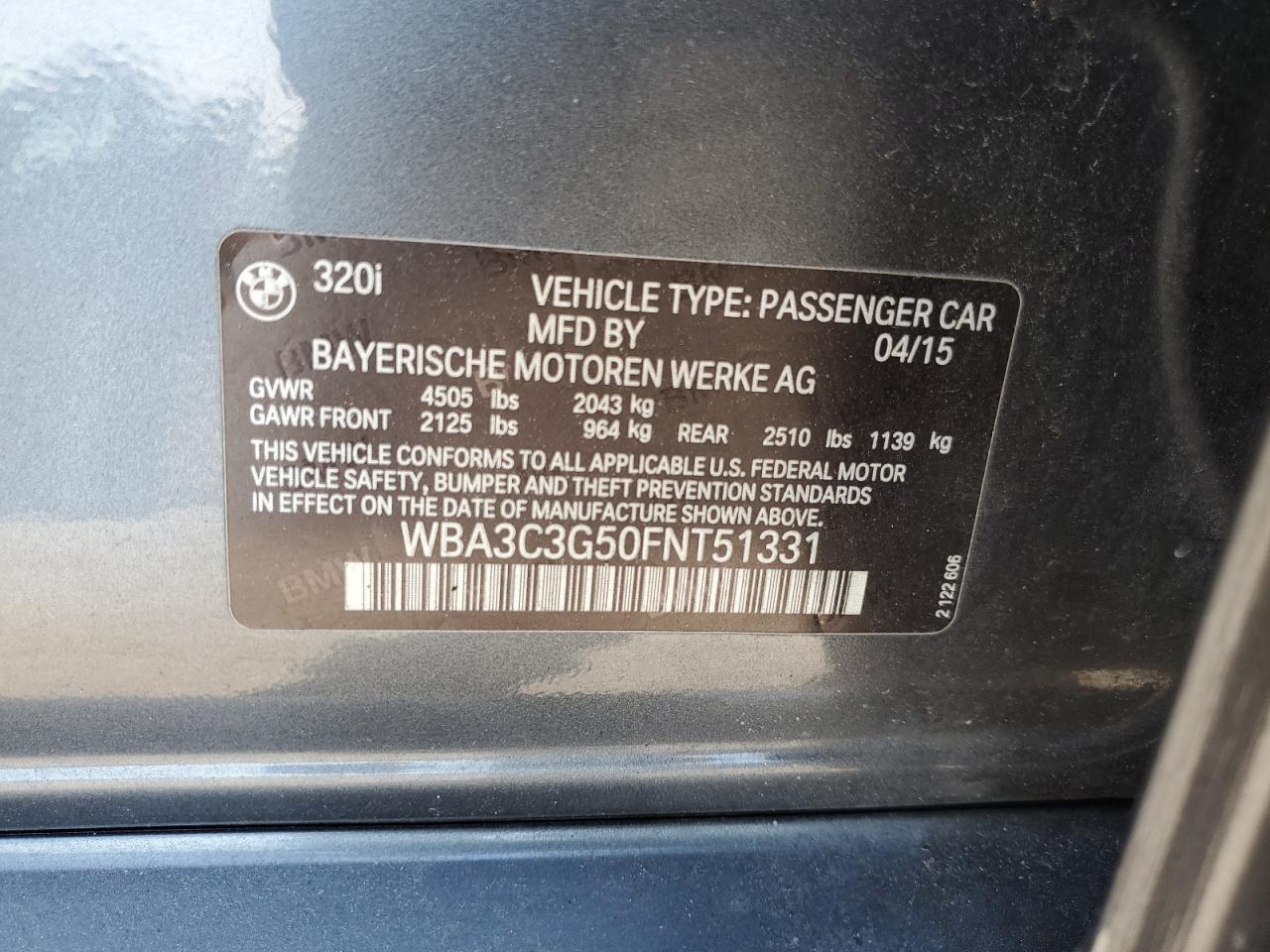 2015 BMW 320 I xDrive VIN: WBA3C3G50FNT51331 Lot: 80728235