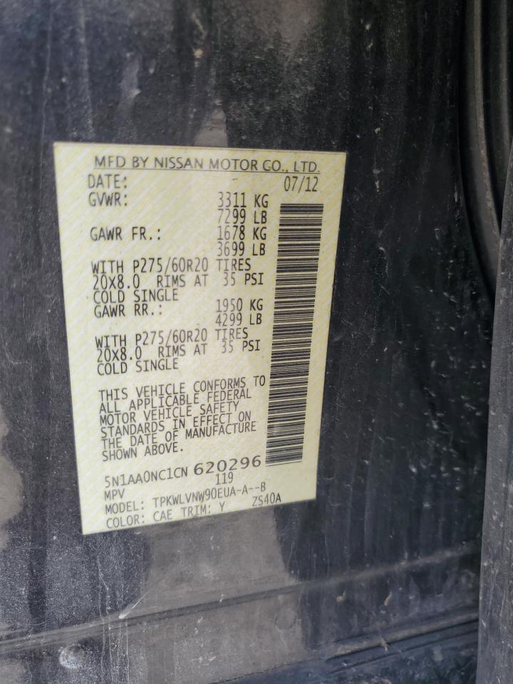 2012 Nissan Armada Sv VIN: 5N1AA0NC1CN620296 Lot: 81835965