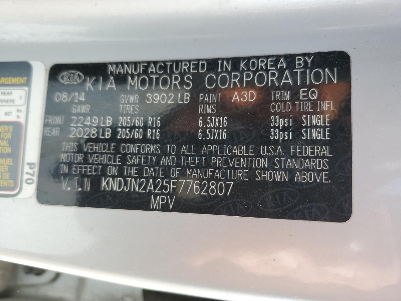 2015 Kia Soul VIN: KNDJN2A25F7762807 Lot: 81886815
