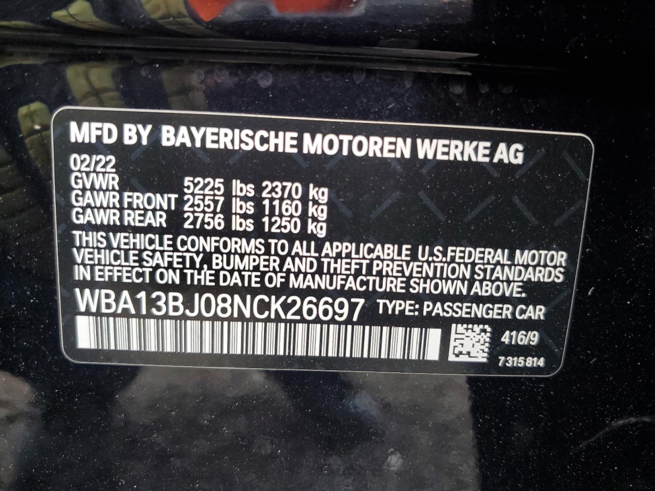 2022 BMW 530 Xi VIN: WBA13BJ08NCK26697 Lot: 82163535