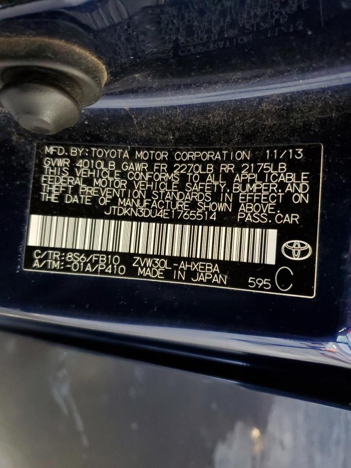 2014 Toyota Prius VIN: JTDKN3DU4E1765514 Lot: 80860205