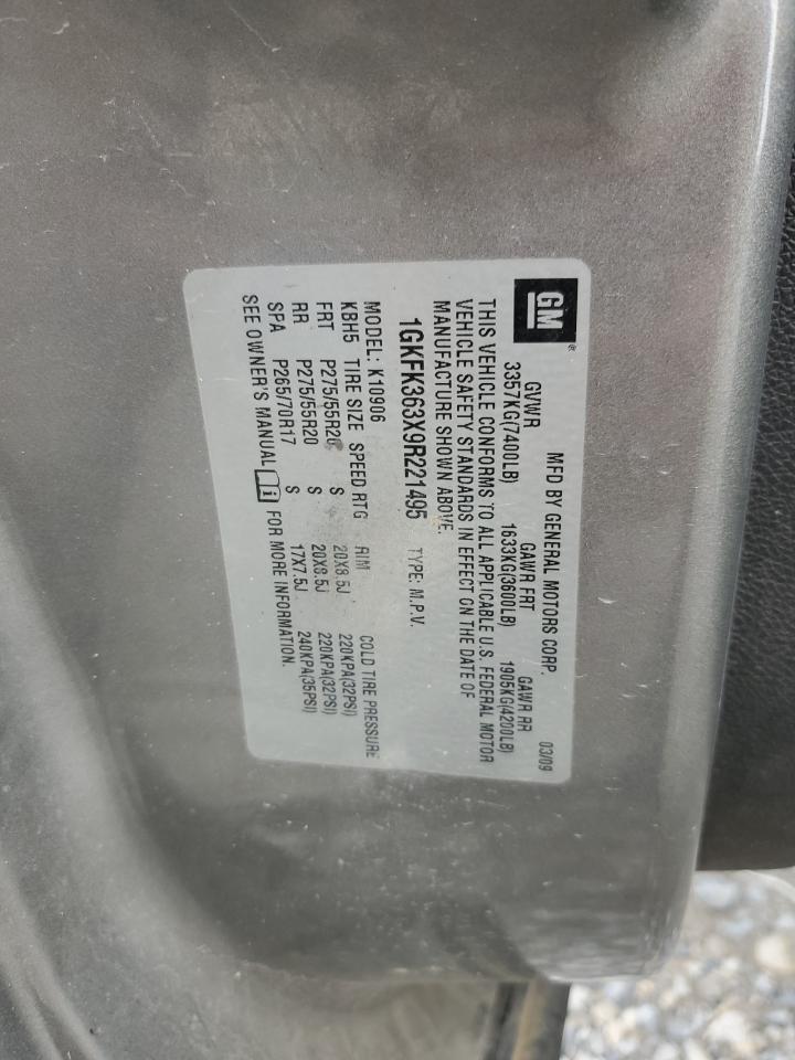 2009 GMC Yukon Xl K1500 Slt VIN: 1GKFK363X9R221495 Lot: 81707385