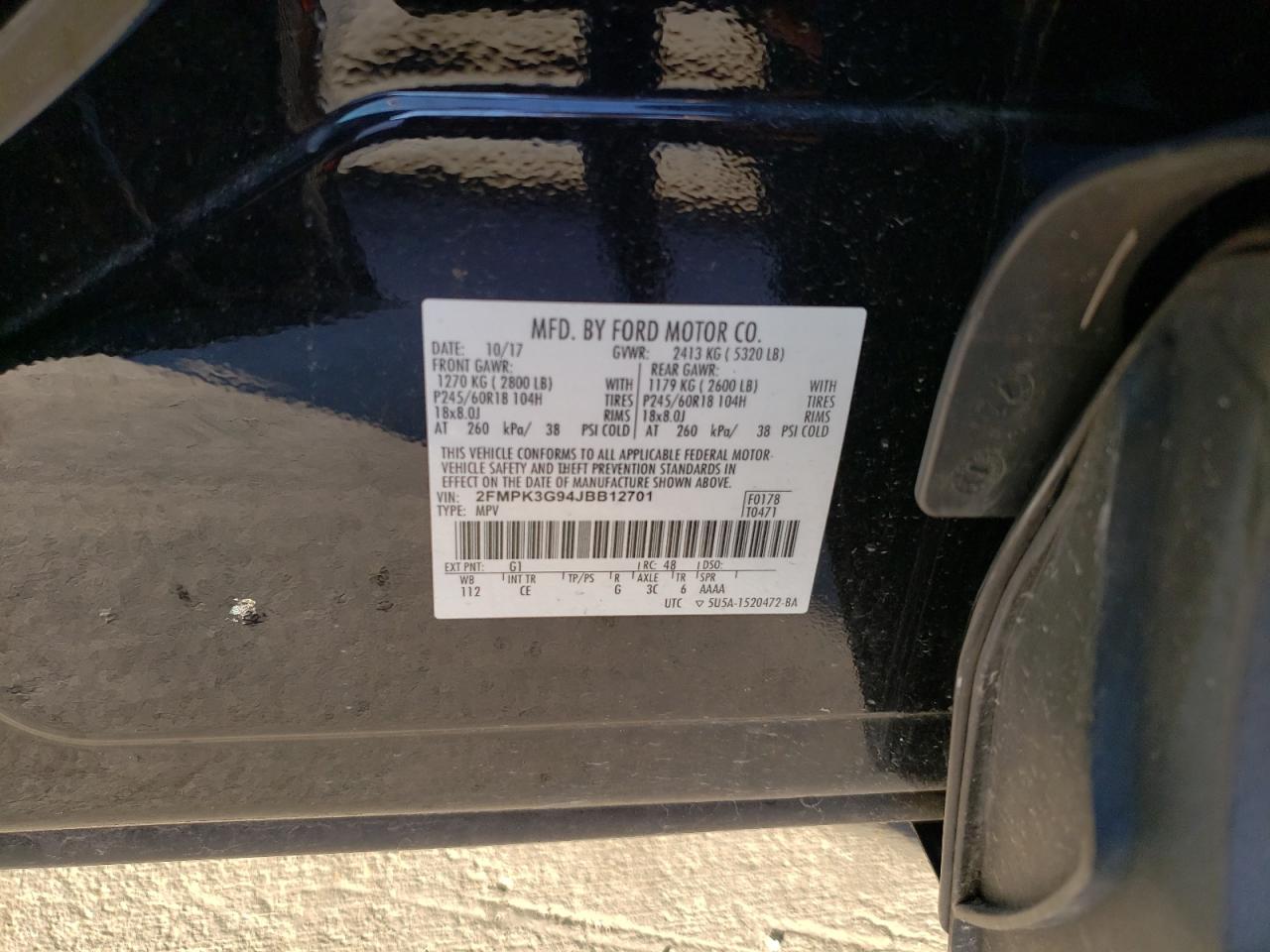 2018 Ford Edge Se VIN: 2FMPK3G94JBB12701 Lot: 71814565