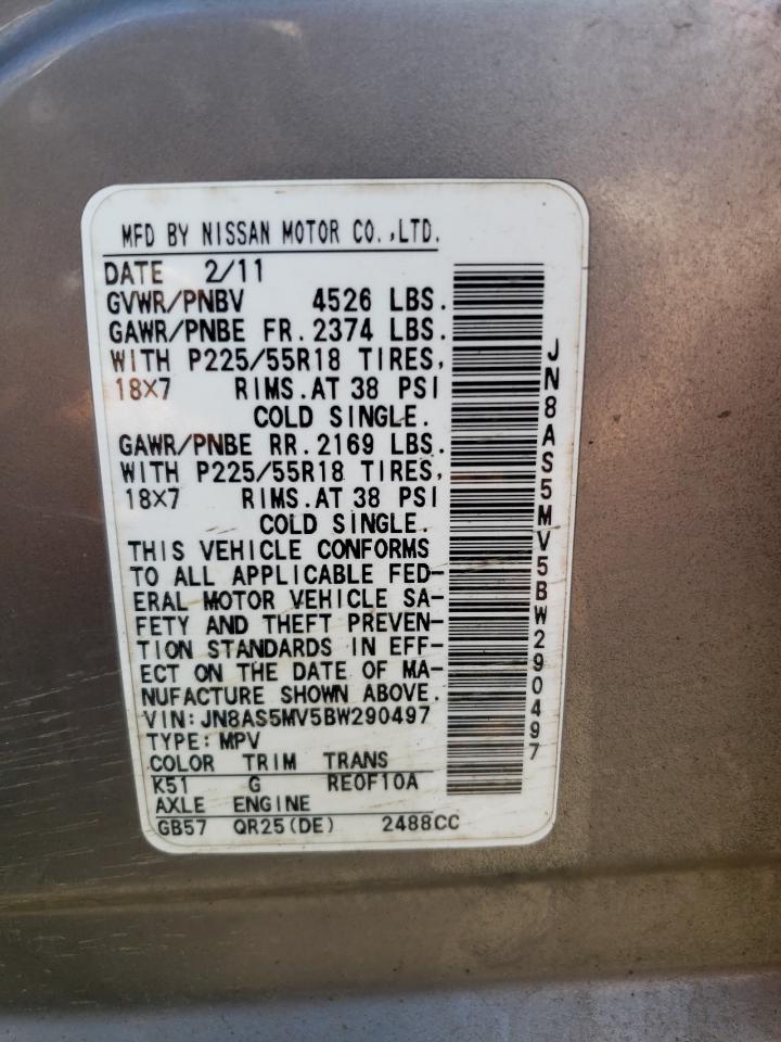 2011 Nissan Rogue S VIN: JN8AS5MV5BW290497 Lot: 81041665