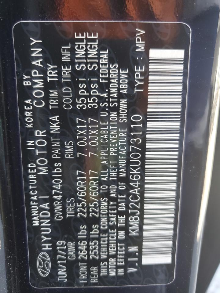 2019 Hyundai Tucson Se VIN: KM8J2CA46KU073110 Lot: 82167785