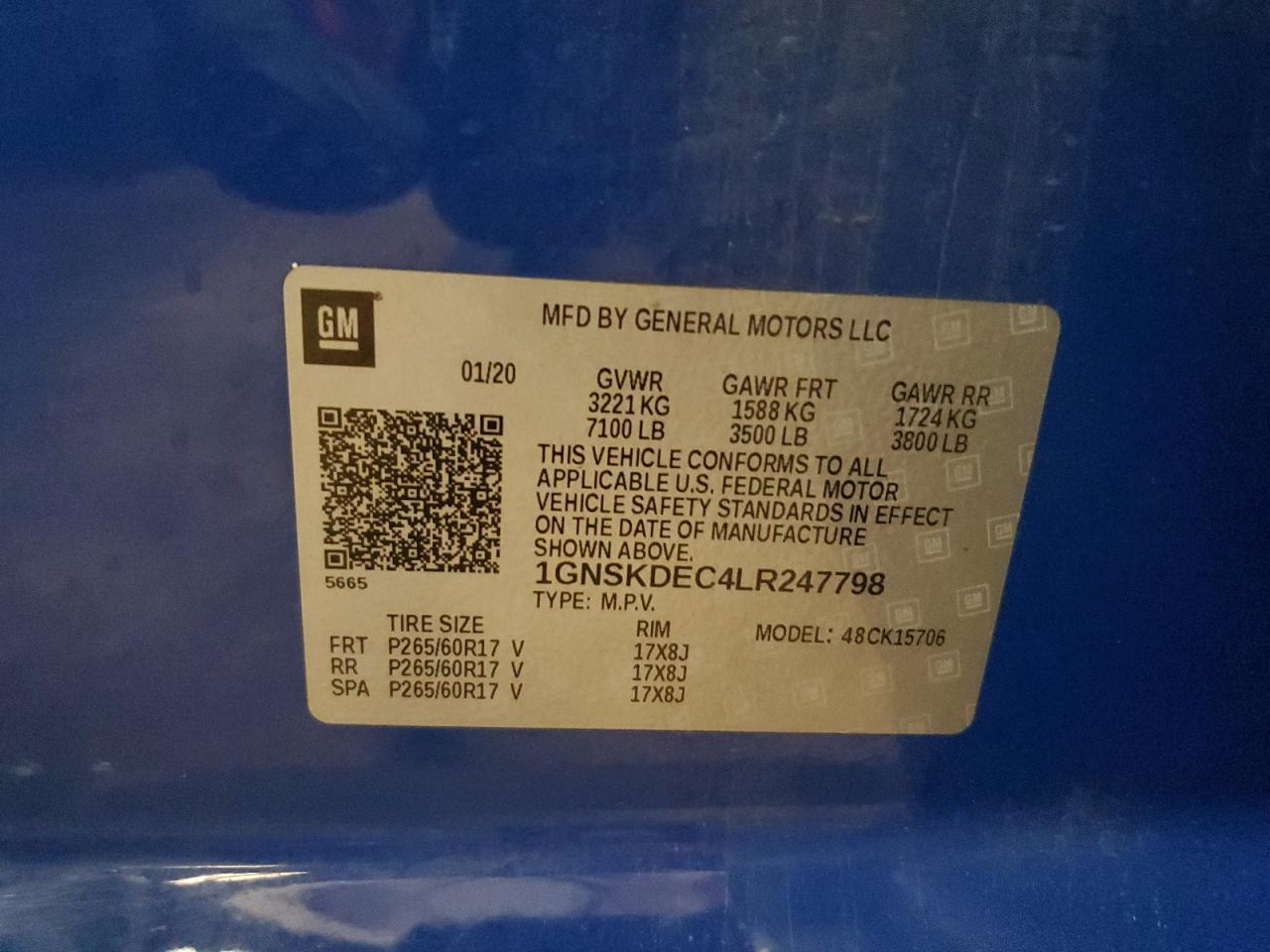 2020 Chevrolet Tahoe Police VIN: 1GNSKDEC4LR247798 Lot: 80158355