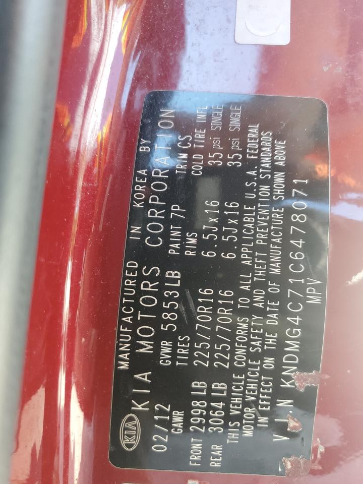 2012 Kia Sedona Lx VIN: KNDMG4C71C6478071 Lot: 80634545