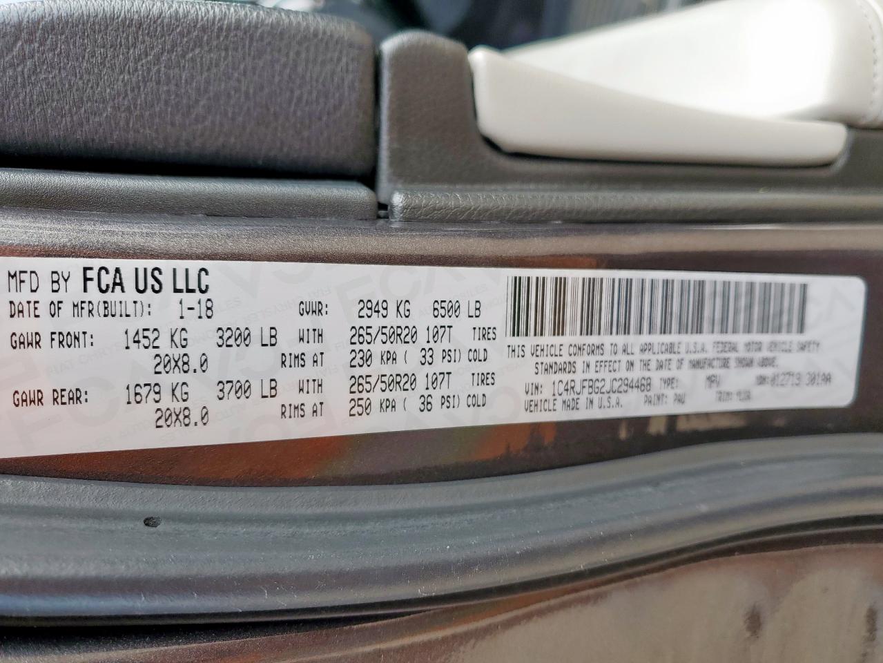 2018 Jeep Grand Cherokee Limited VIN: 1C4RJFBG2JC294468 Lot: 82157555