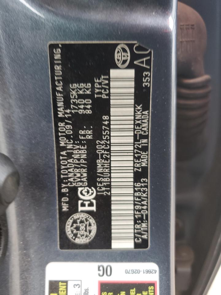 2015 Toyota Corolla L VIN: 2T1BURHE2FC255748 Lot: 82031405