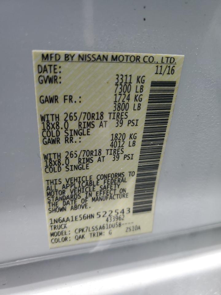 2017 Nissan Titan Sv VIN: 1N6AA1E56HN522543 Lot: 80312975