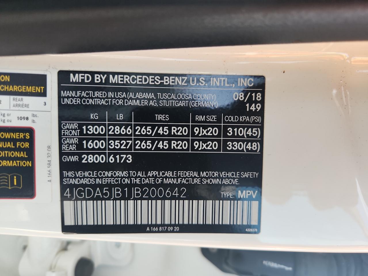 2018 Mercedes-Benz Gle 350 VIN: 4JGDA5JB1JB200642 Lot: 71850125