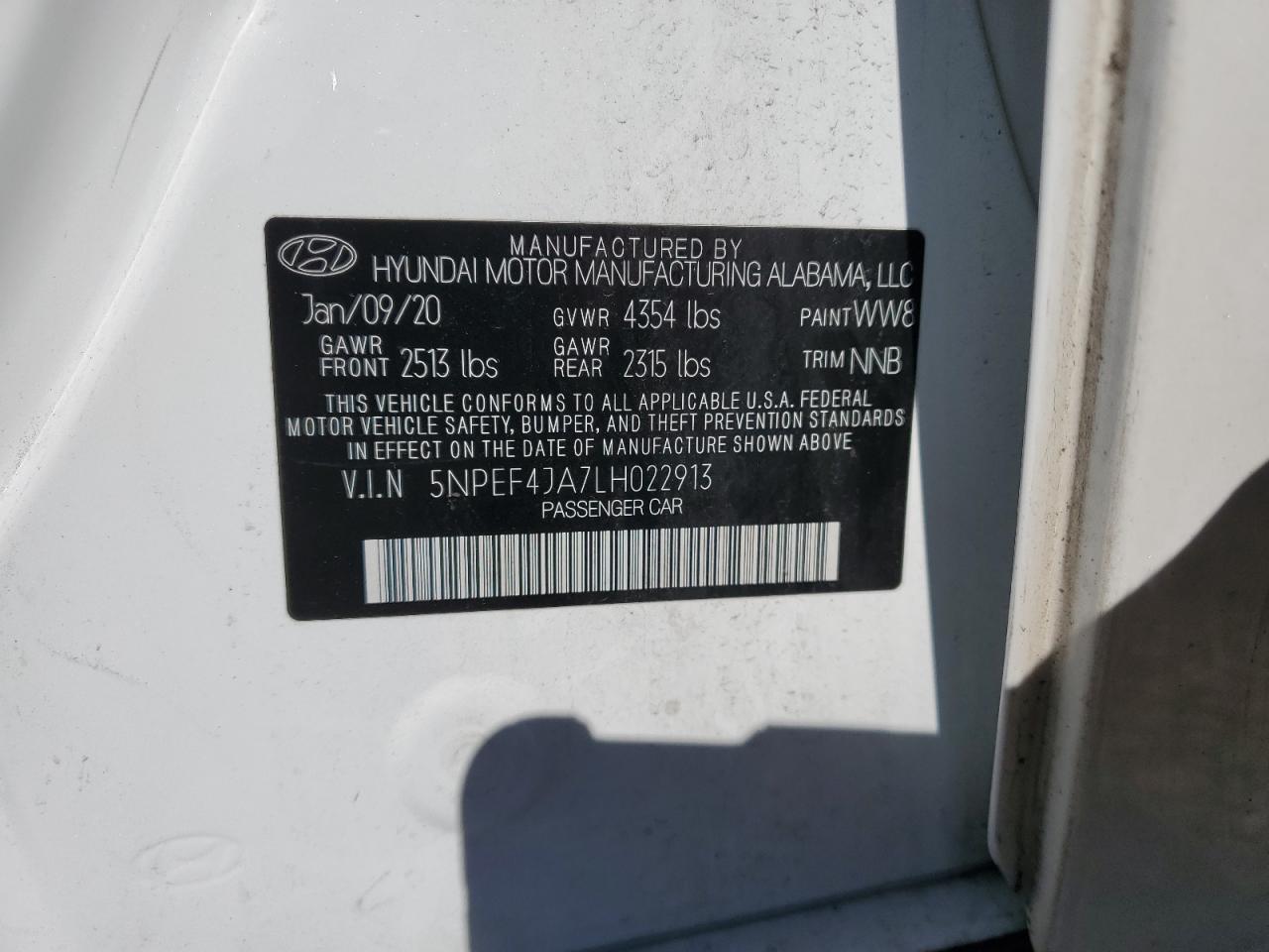 2020 Hyundai Sonata Sel VIN: 5NPEF4JA7LH022913 Lot: 70807695