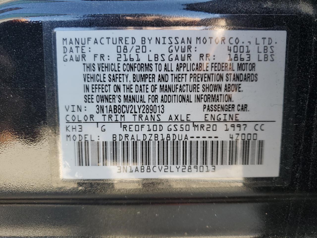 2020 Nissan Sentra Sv VIN: 3N1AB8CV2LY289013 Lot: 81744405