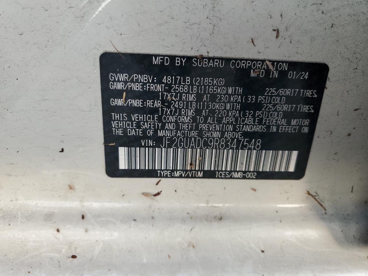 2024 Subaru Crosstrek Premium VIN: JF2GUADC9R8347548 Lot: 84431315