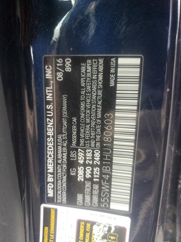 2017 Mercedes-Benz C 300 VIN: 55SWF4JB1HU180603 Lot: 81889565