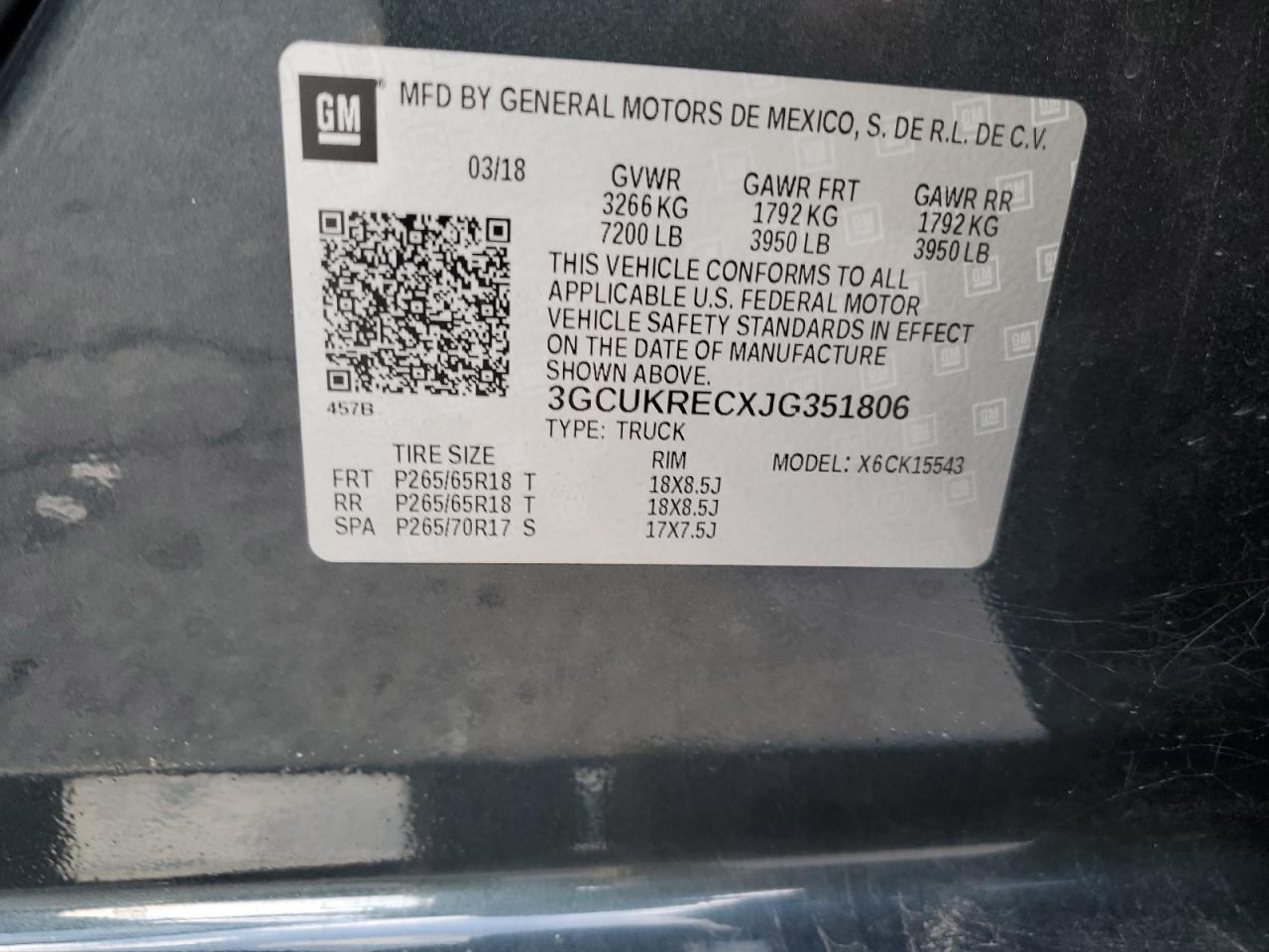 2018 Chevrolet Silverado K1500 Lt VIN: 3GCUKRECXJG351806 Lot: 80988475