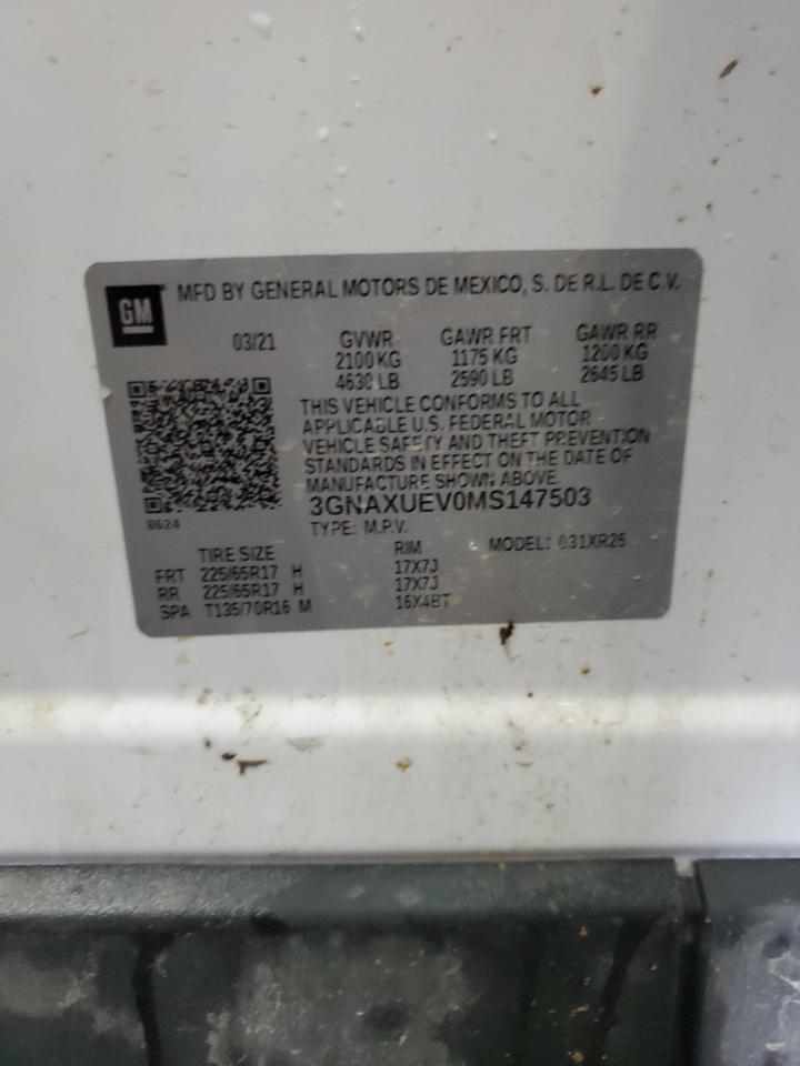 2021 Chevrolet Equinox Lt VIN: 3GNAXUEV0MS147503 Lot: 71192555