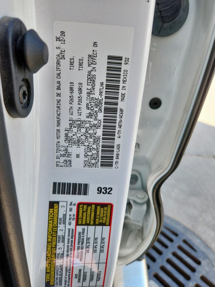 2021 Toyota Tacoma Double Cab VIN: 3TMGZ5AN4MM393581 Lot: 81900135