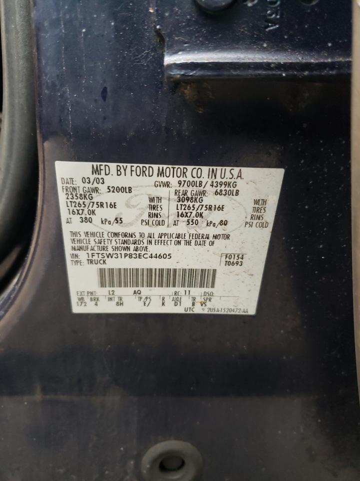 2003 Ford F350 Srw Super Duty VIN: 1FTSW31P83EC44605 Lot: 81239635