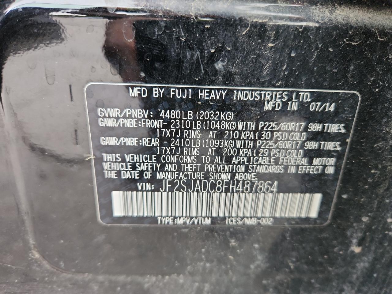 2015 Subaru Forester 2.5I Premium VIN: JF2SJADC8FH487864 Lot: 81675405