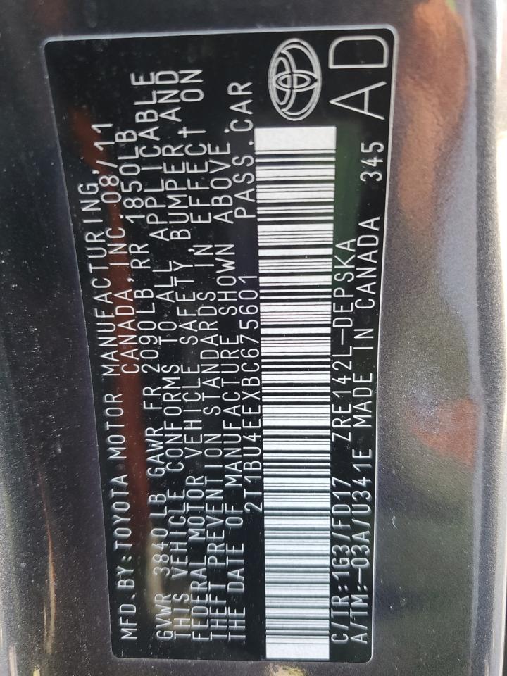 2011 Toyota Corolla Base VIN: 2T1BU4EEXBC675601 Lot: 81301995