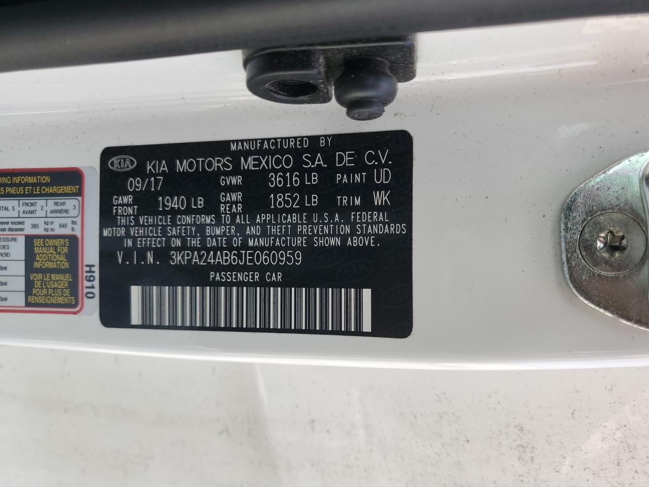 2018 Kia Rio Lx VIN: 3KPA24AB6JE060959 Lot: 67894495