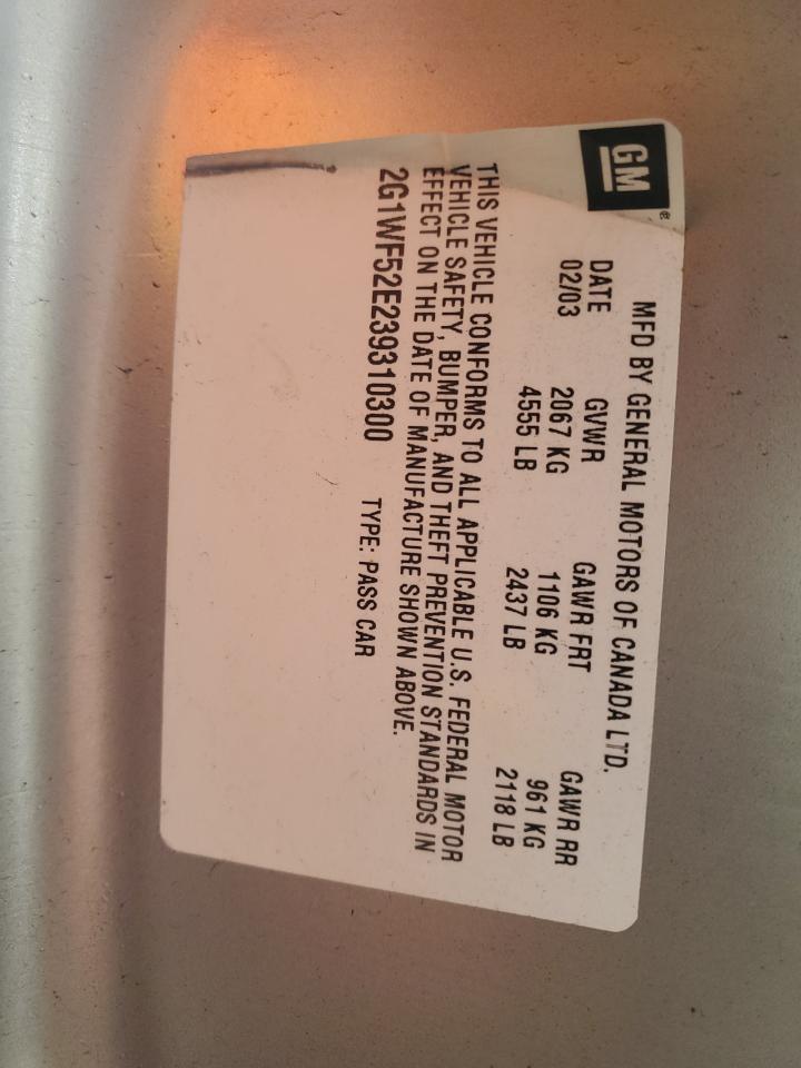 2003 Chevrolet Impala VIN: 2G1WF52E239310300 Lot: 83940665