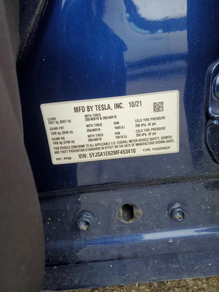 2021 Tesla Model S VIN: 5YJSA1E62MF453410 Lot: 83841545