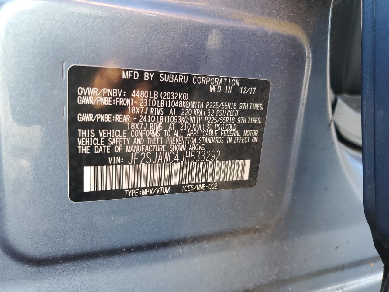 2018 Subaru Forester 2.5I Touring VIN: JF2SJAWC4JH533292 Lot: 82067345