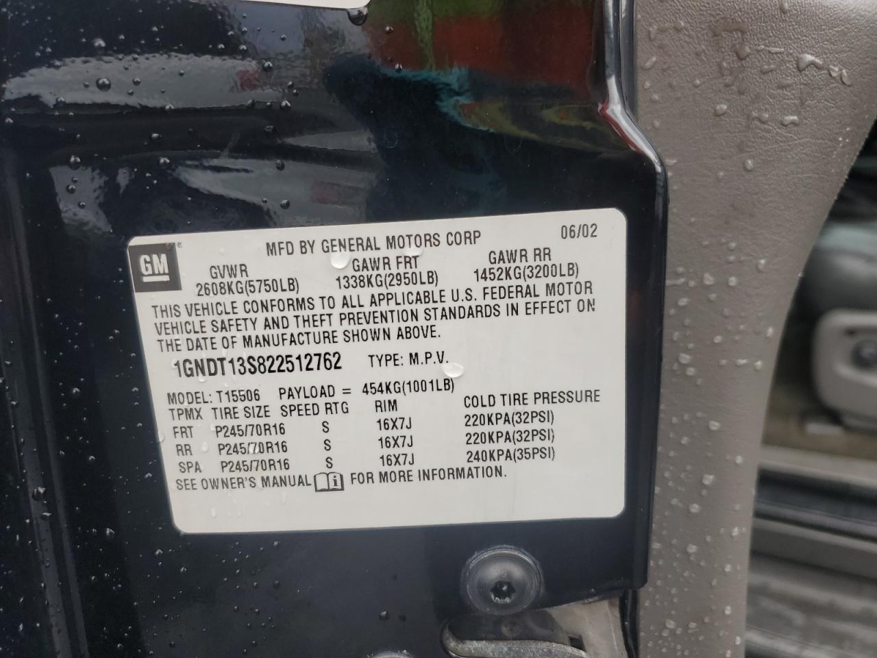 2002 Chevrolet Trailblazer VIN: 1GNDT13S822512762 Lot: 83960365