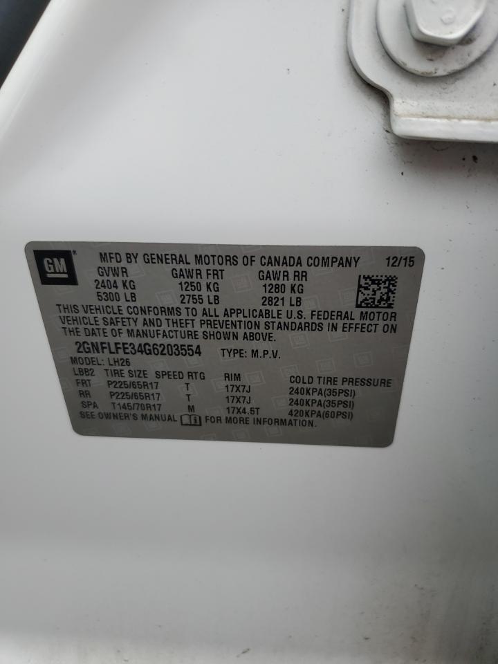 2016 Chevrolet Equinox Lt VIN: 2GNFLFE34G6203554 Lot: 81085065