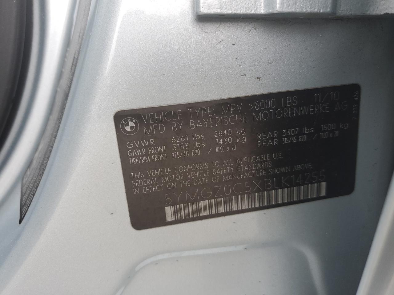 2011 BMW X6 M VIN: 5YMGZ0C5XBLK14255 Lot: 82130975