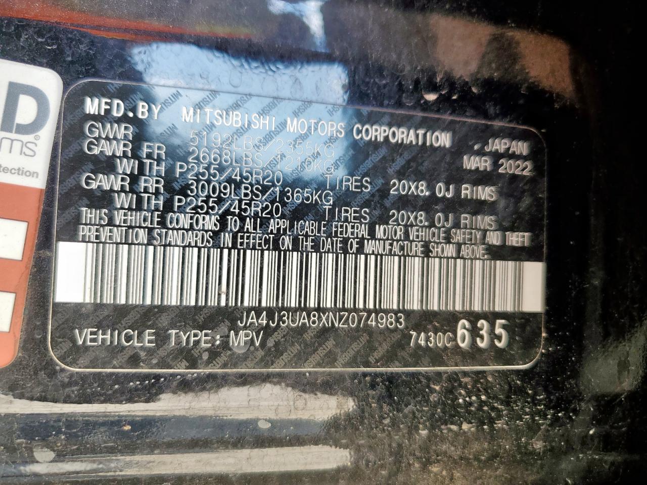 2022 Mitsubishi Outlander Se VIN: JA4J3UA8XNZ074983 Lot: 81018605