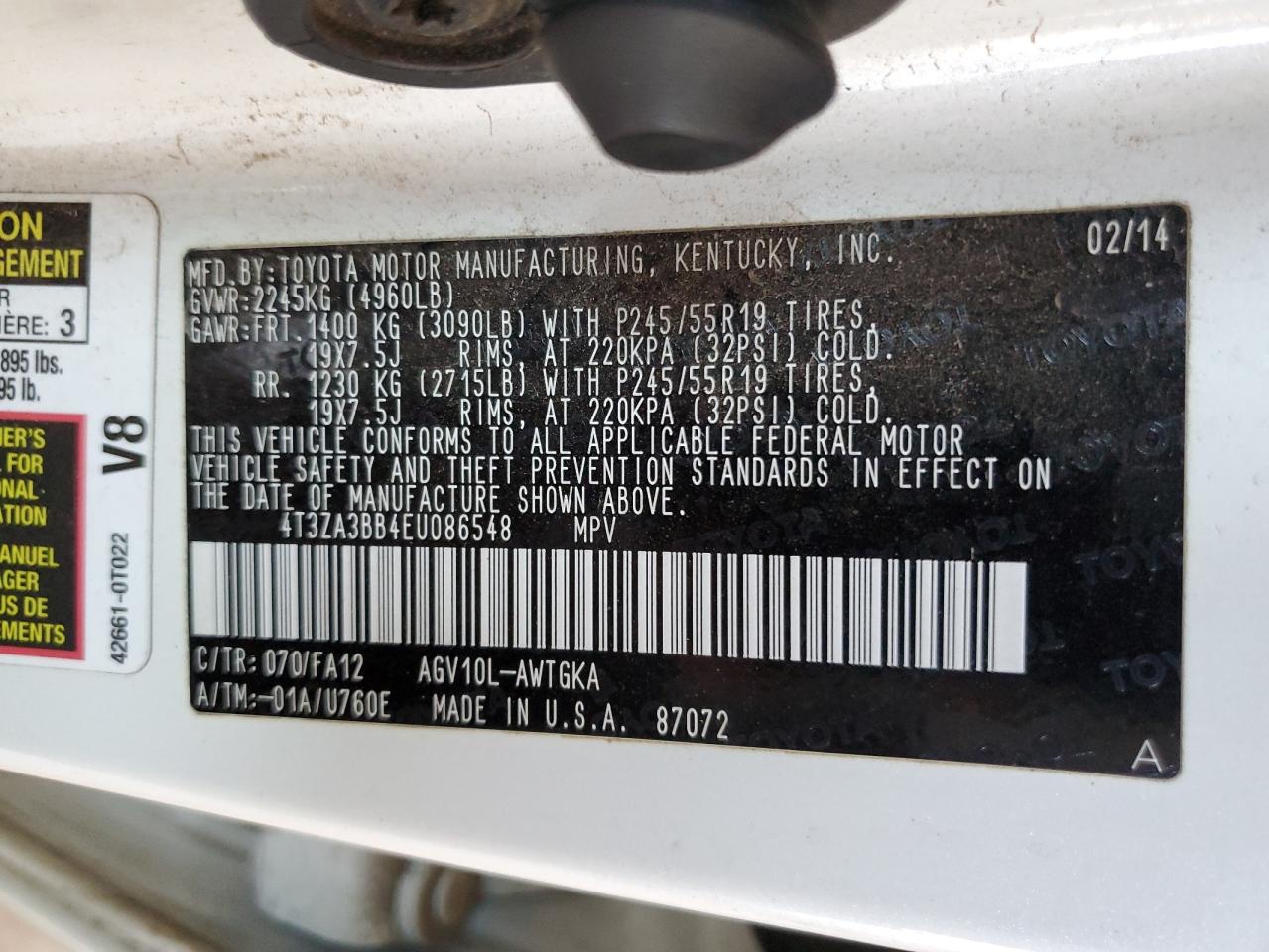 2014 Toyota Venza Le VIN: 4T3ZA3BB4EU086548 Lot: 80752605