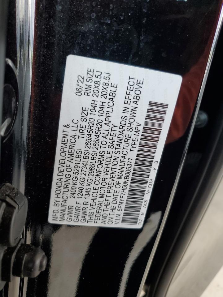 2022 Honda Passport Exl VIN: 5FNYF7H50NB005377 Lot: 81662185