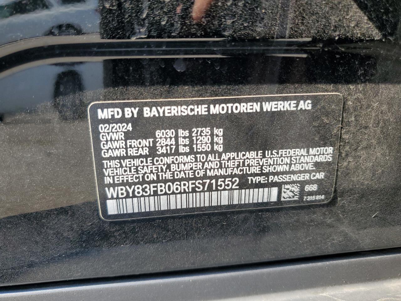 2024 BMW I4 xDrive 40 VIN: WBY83FB06RFS71552 Lot: 81333595