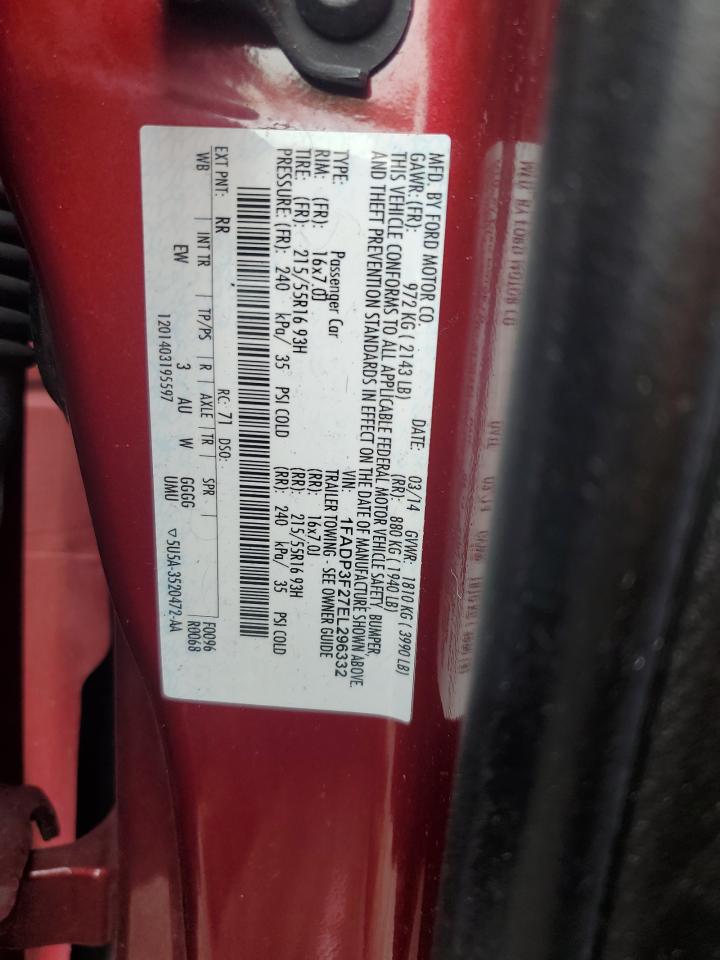 2014 Ford Focus Se VIN: 1FADP3F27EL296332 Lot: 81898365