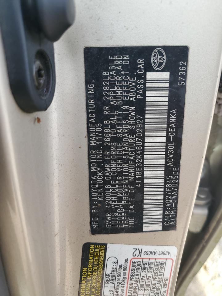 2006 Toyota Camry Le VIN: 4T1BE32K46U702927 Lot: 82170905