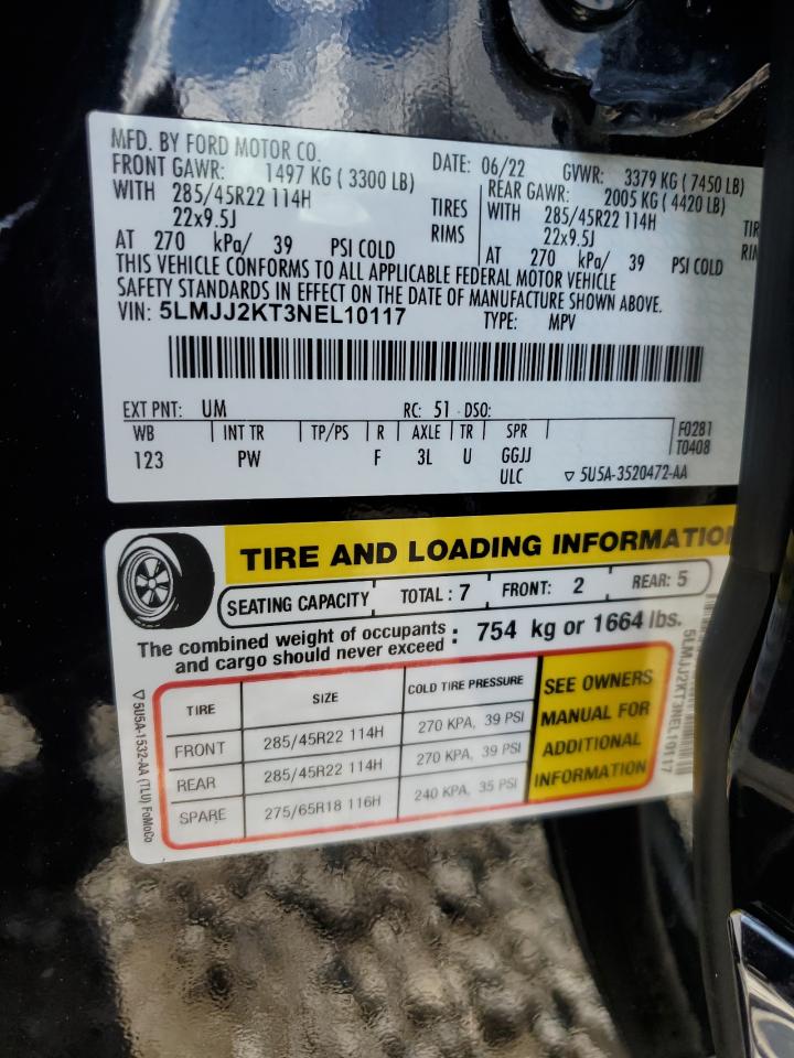 2022 Lincoln Navigator Reserve VIN: 5LMJJ2KT3NEL10117 Lot: 81444295